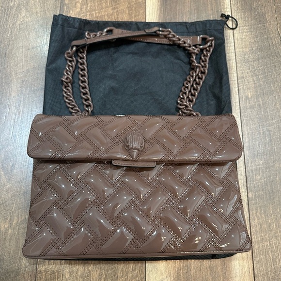 Kurt Geiger Handbags - Kurt Geiger Kensington Quilted Brown Patent Leather Crossbody Shoulder Bag
